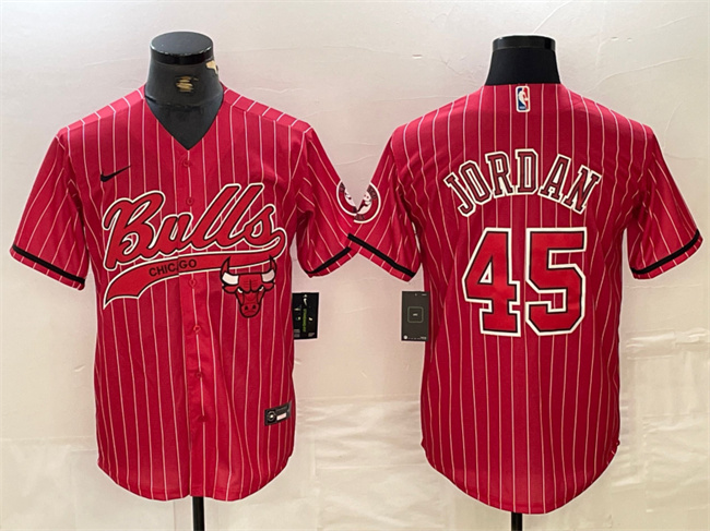 Men's Chicago Bulls #45 Michael Jordan Red Cool Base Stitched Baseball Jersey